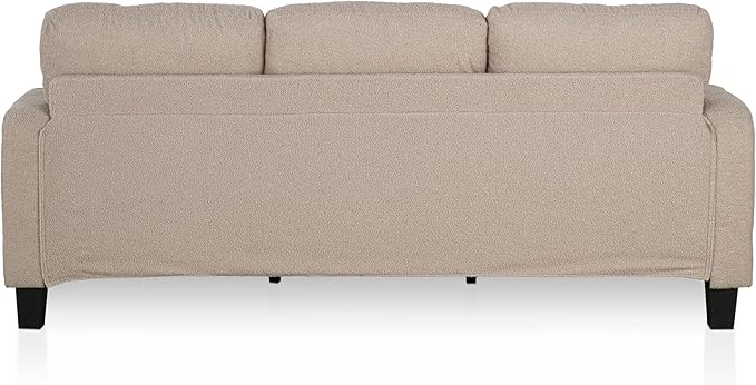 Homes: Inside + Out Reese Modern Plush Boucle Couch with Side Pockets Cup Holders and USB Ports Wooden Comfortable Sofa for Living Room Bedroom and Office Beige