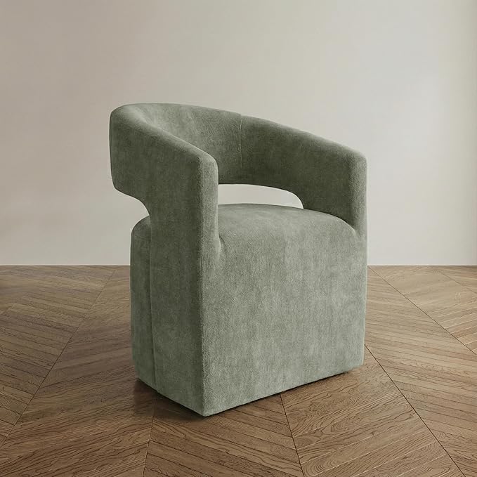 Furniture of America Arina Modern Fabric 25.6-inch Accent Chair with Barrel-Back Design Rounded Seat Pedestal-Style Base and Casters for Living Room Green