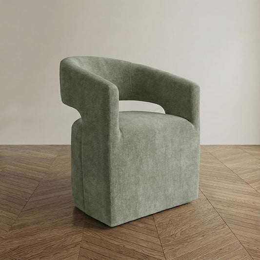 Furniture of America Arina Modern Fabric 25.6-inch Accent Chair with Barrel-Back Design Rounded Seat Pedestal-Style Base and Casters for Living Room Green