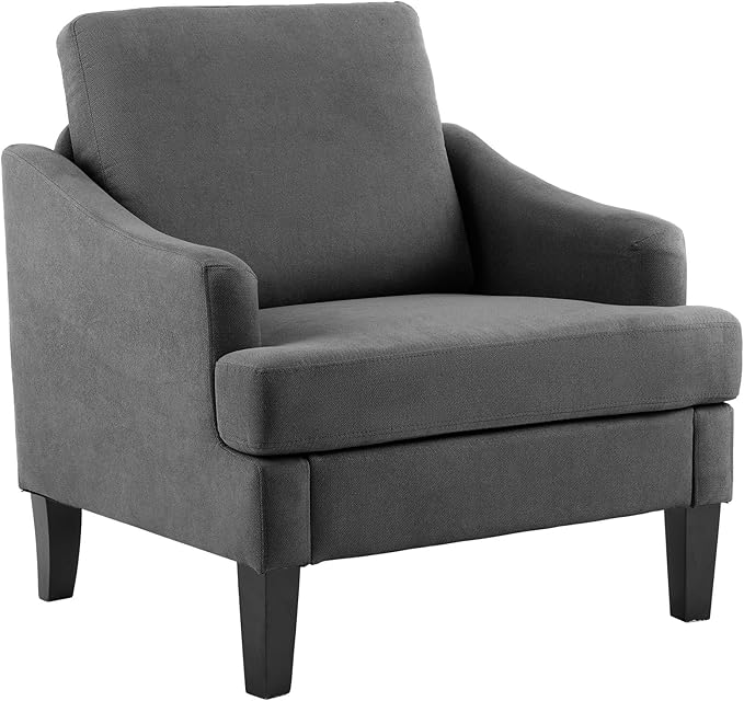Bezseller Modern Accent Chair Upholstered Reading Armchair with Wood Legs Mid-Century Leisure Comfy Single Sofa Chair for Living Room Bedroom Home Office Dark Grey