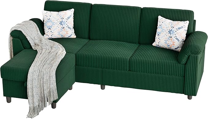 Walsunny 79 Convertible Sectional Sofa Reversible Modern L Shaped 3 Seat Modular Sofa Couch with Pillows and Storage Ottoman for Living Room（Green）