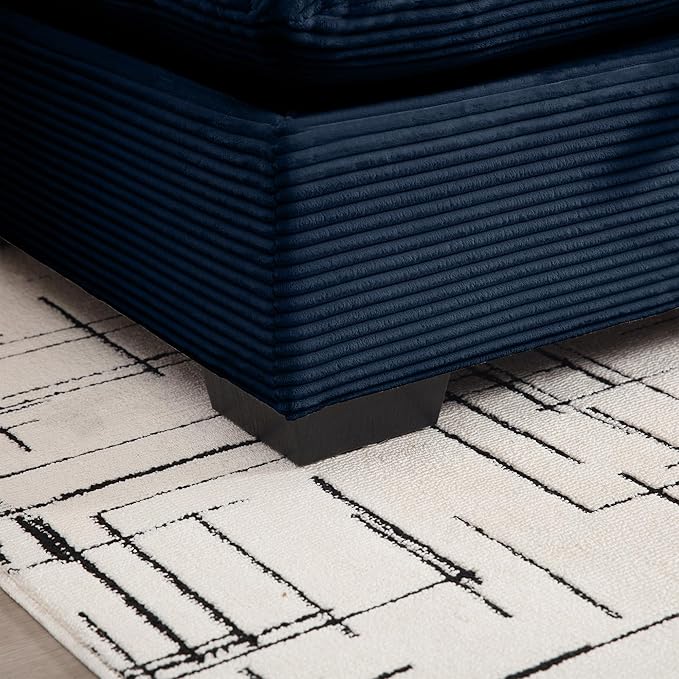 Corduroy Square Storage Ottoman with Removable Cushions 36.6 Inch Corduroy Fabric Cloud Ottoman Footrest for Modular Sofa Living Room Furniture Easy Assembly Blue