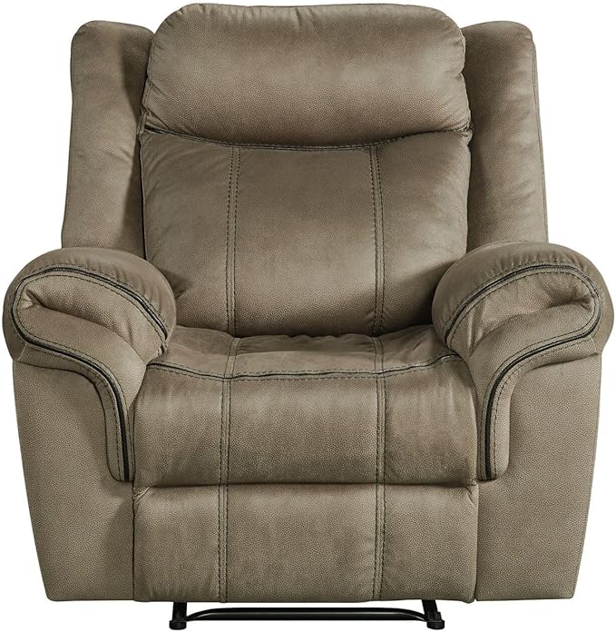 Pemberly Row Modern Glider Recliner T101 Brown Fabric 40 W x 38 D x 41 H Full Extension Reclining Contrast Welt Detailing Contemporary Living Room Chair for Relaxation