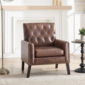 Mid Century Modern Accent Chair Dark Brown Faux Leather Office Chair for Reception - Tufted Leather Club Chair for Living Room Bedroom or Waiting Room