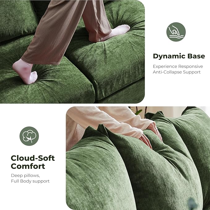 ABCASA 102.6 Sectional Couches for Living Room Oversized 3-Seater Comfy Green Couch with Pet-Friendly Removable Backrest Cover 24.5 Deep Seat Mid-Century Sectional Sofa for Bedroom Apartment