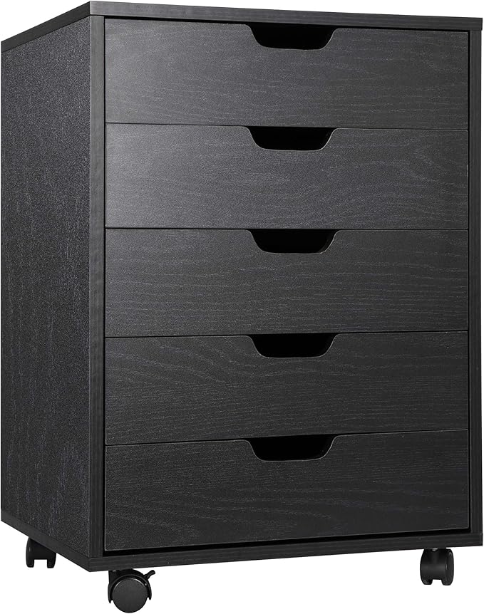 Nouva 5-Drawer File Cabinet - Vertical Mobile Filing Cabinet w/WheelsUnder Beside Desk Chest Storage Printer Stand for Home OfficeBlack