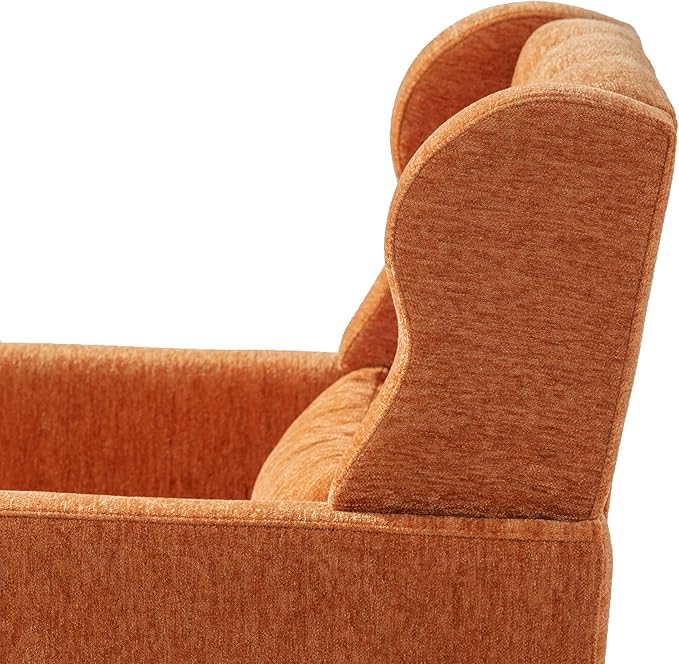 Modern Accent ChairChenille Arm Chairs for Living RoomUpholstered Mordern ArmchairComfy Soft Padded Lounge Chair in Small Space Bedroom w/Pillow Solid Wood Leg (Orange)