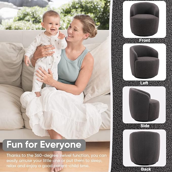 Antetek Small Swivel Chair Club 360 Degree Swivel Barrel Chair Modern Leisure Arm Chair for Nursery Living Room Hotel Bedroom Office Lounge Dark Grey