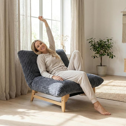 Comfy Lounge Chair Cozy Striped Corduroy Accent Seating with Solid Rubber Wood Frame Soft Plush Cloud Comfort for Living Room Bedroom &amp Reading CornerGray
