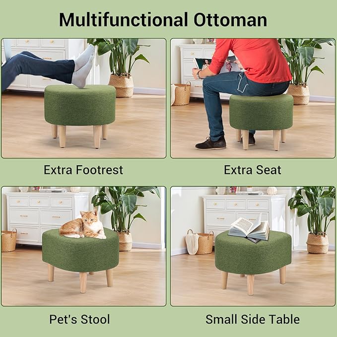 DAZONE Accent Chairs Set of 2 Green Barrel Chair with Ottoman Comfy Armchair for Small Spaces 360° Modern Fabric Lounge Chair for Living Room Bedroom Reading Nook Home Office