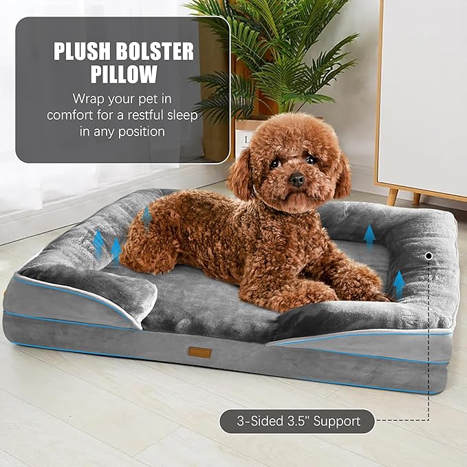 Orthopedic Dog Bed with Sides - Dog Sofa Beds for Small Dogs Supportive Foam Pet Couch Bed with Washable Removable Cover Waterproof Lining and Non-Slip Bottom Grey - S