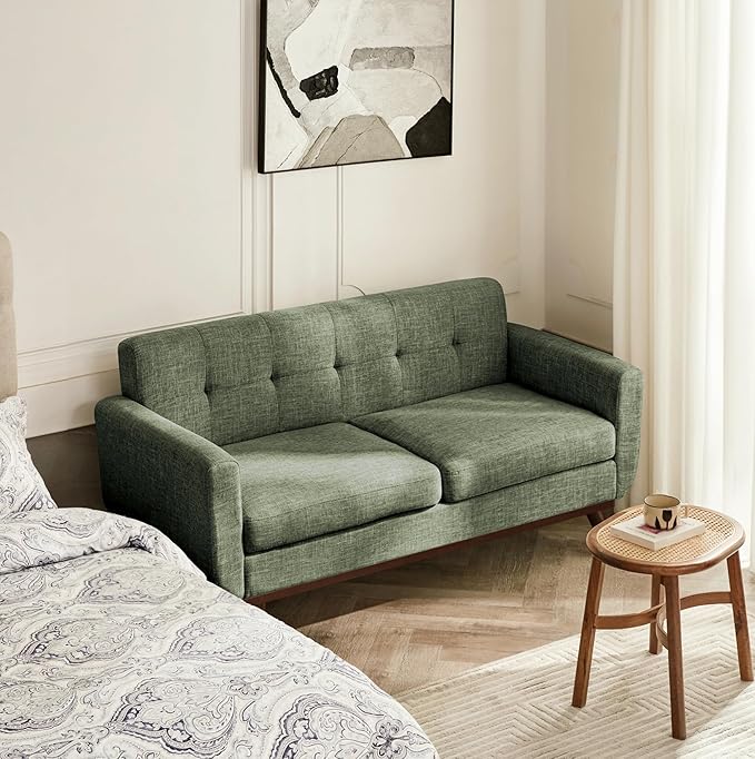 Kingfun 65.2 W Loveseat Sofa Mid Century Modern Decor Love Seat Couches for Living Room Button Tufted Upholstered Furniture Solid &amp Easy to Install Small Couch for Bedroom Office Apartment Gr