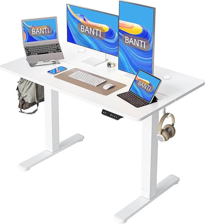 BANTI 40'' Electric Standing DeskAdjustable Height Stand Up DeskSit Stand Home Office Desk White Top