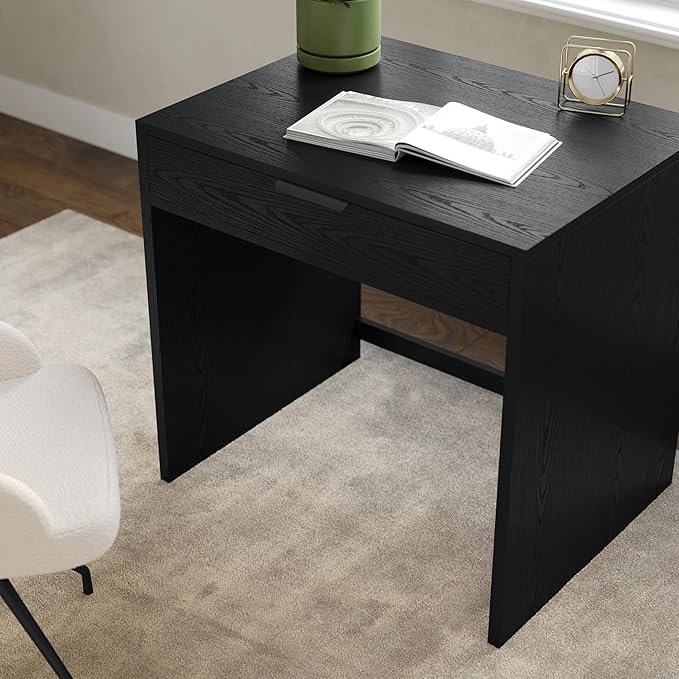 Martha Stewart Kayden Home Office Modular Desk with Drawer in Black with Oil Rubbed Bronze Hardware