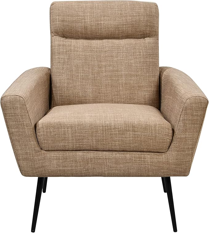Mid Century Modern Upholstered Fabric Accent Chair Living Room Bedroom Leisure Single Sofa Chair (with Metal Legs) TV armrest seat Suitable for Small Space Home Office Coffee ChairLight Brown