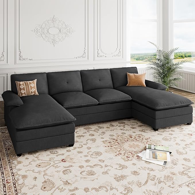 U Shaped Sectional Couches for Living Room110 Modern Big Sofa Couch with Double Chaise4 Seat Modular Sofa Couches with Thick Cushion &amp Soft BackrestBlack