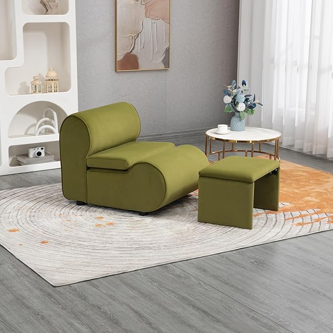 House Hold Accent Chair with Ottoman Cushioned deep seat no armrest Accent Single Lazy Chair for Living Room