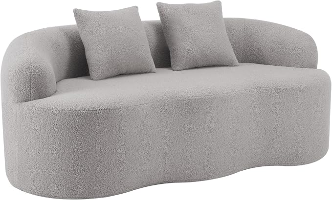 Aoowow 69.63 Curved Loveseat Sofa Modern Minimalist Sofa Comfy Cloud Deep Seat 2 Seater Sofa with 2 Pillows Compression Couch with Round Armrest for Living Room Small Space Grey