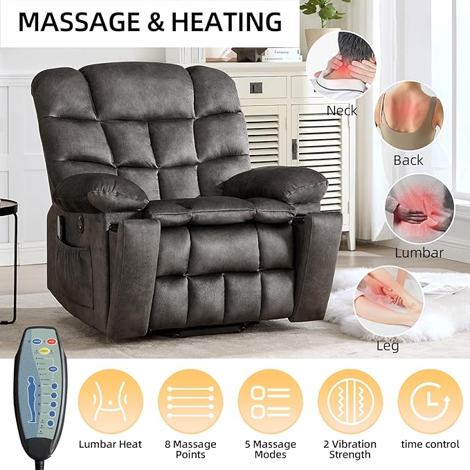 CANMOV Power Lift Recliner Chair for Elderly with Massage and Heat Electric Lift Chair with 2 Side Pockets and Cup Holders USB &amp Type-C for Living Room Black