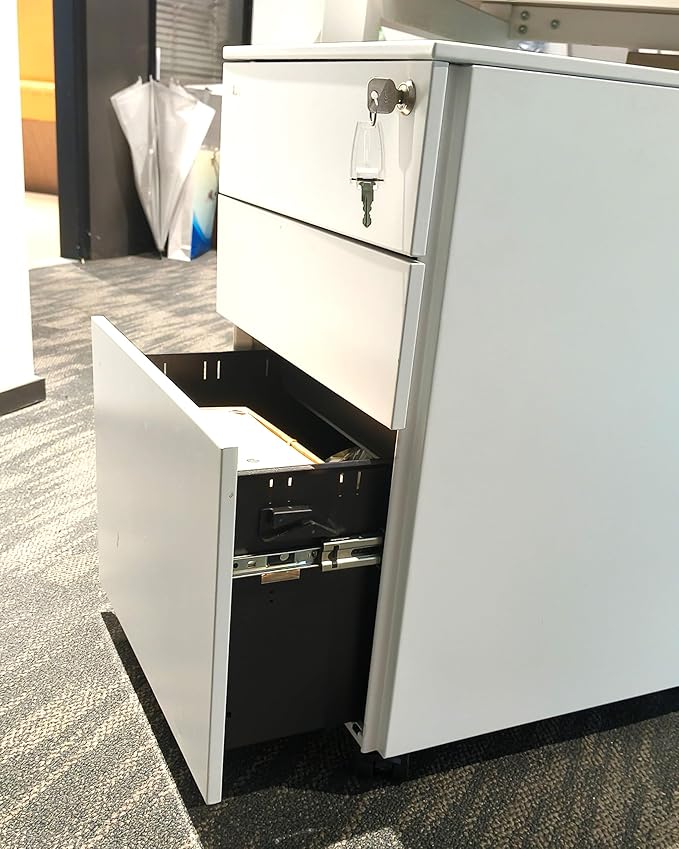 HUAMULAN Steel File Cabinet for Office Mobile File Cabinet with Lock 3 Drawers White