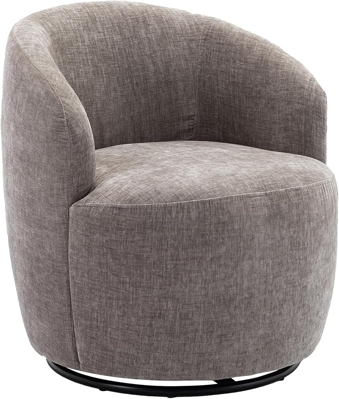 FOXHUNTER Swivel Barrel Chair 360° Small Single Sofa Armchair Comfy Round Sofa Chair Boucle Chairs Padded Armchair Modern Round Accent Arm Chairs for Living Room Bedroom Chenille Light Gray