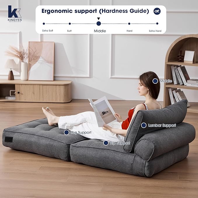 KINGYES Folding Chair Bed 3 in 1 Convertible Sleeper Chair with Pillow Foldable Futon Chair for Living Room Gray
