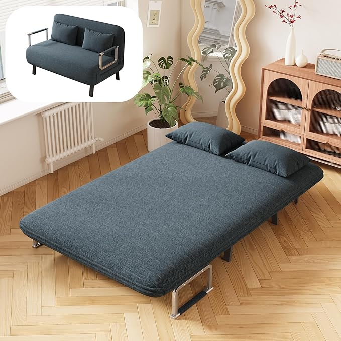 Tri-Fold Sofa Bed Twin Size Convertible Sleeper Sofa Bed with 6-Position Adjustable Backrest Velvet Upholstered Folding Chaise Lounge Couch for Home Office Gray