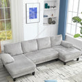 114 Cloud Couch Modular Sectional Sofa Convertible U-Shaped Couch with Double Chaise Lounge Corduroy Upholstery Sofa Double Cushions Deep Seat Sleeper Sofas Couches for Living Room Light Grey