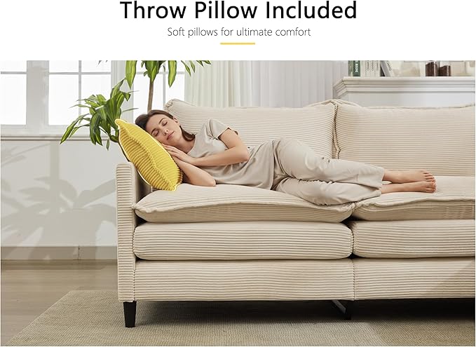 DRMBOOK 110.6'' L Shaped Modular Sectional Cloud Couch Comfy Upholstered 3 Seater Sofa Modern Deep Seat Modular Sofa Couches with Ottoman for Living Room (Corduroy Cream Beige 3 Seat+1 Ottoman)
