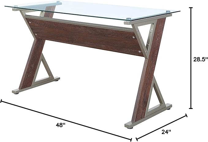 OSP Home Furnishings Zenos 48 Inch Desk with Floating Glass Top Traditional Cherry