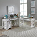 Liberty Furniture Magnolia Manor 4 Piece Opt L Shaped Writing Desk Set Keyboard Tray European Traditional Home Office - Antique White &amp Weathered Bark Oak Wood