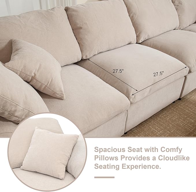 129.3 Oversized Modular Sectional Sofa U Shaped Couch with Movable Ottoman Large 7 Seat Corner Couches for Living Room Spacious Space Beige