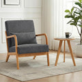 Accent Chair with Side Table Comfy Arm Chair with Solid Wood Frame Upholstered Mid-Century Modern Chair for Living Room Bedroom Waiting Room Gray