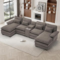 133 Oversized U Shaped Cloud Couch Modular Sectional Couches for Living Room Comfy Chenille Deep Seat Sofa Set with Double Chaise Lounge Storage Central Console Cup Holders USB Port Stone Grey