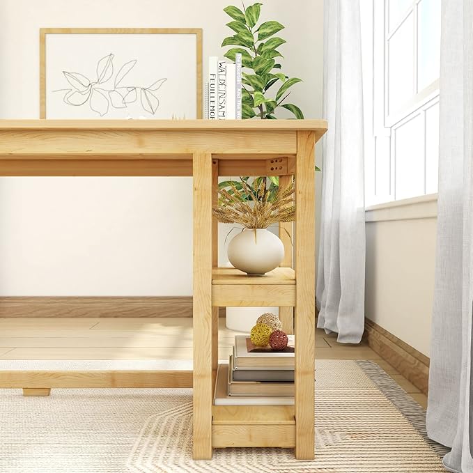 Plank+Beam Computer Desk with Shelves Simple Desk for Bedroom Home Office Study Desk 55.25 Inch Natural