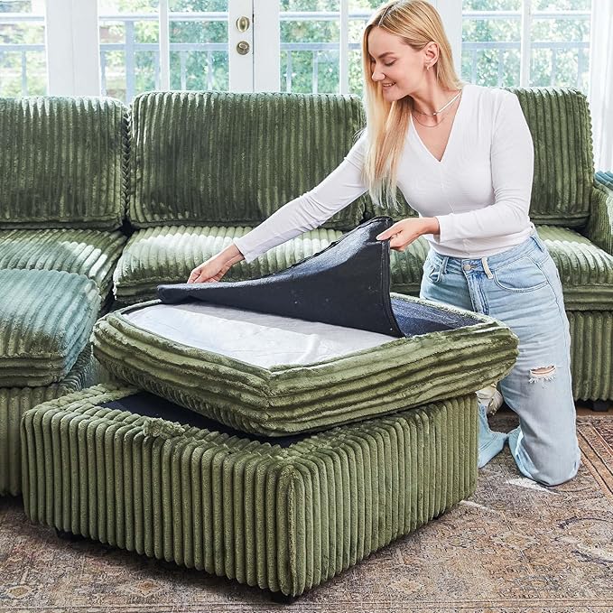 Belffin Ottoman Seat with Storage for Modular Sectional Sofa Storage Ottoman Bench Footrest for Living Room Corduroy Sectional Couch Green
