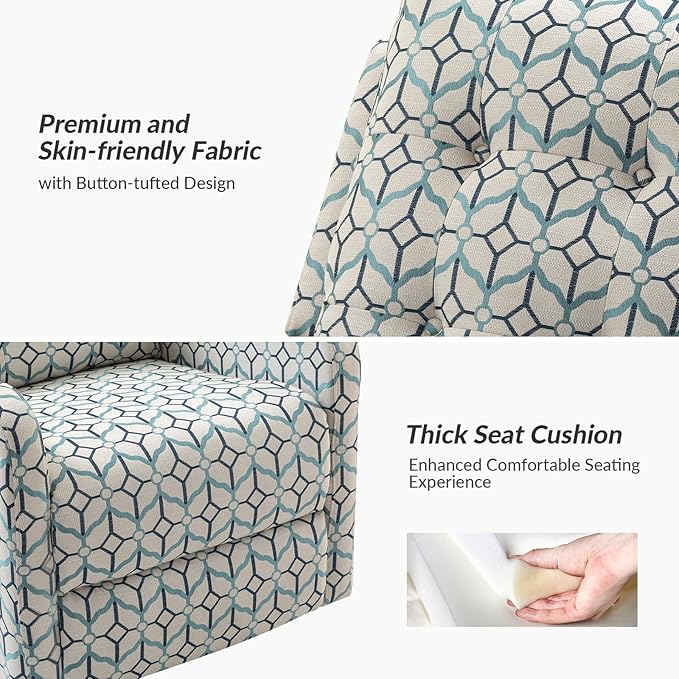 HULALA Home Recliner Chair Modern Printed Fabric for Living Room Wingback Rocker Recliner Sofa Comfy Armchair 360 Degree Swivel Nursery Rocking Chairs with Adjustable Backrest &amp Footrest/Ivory
