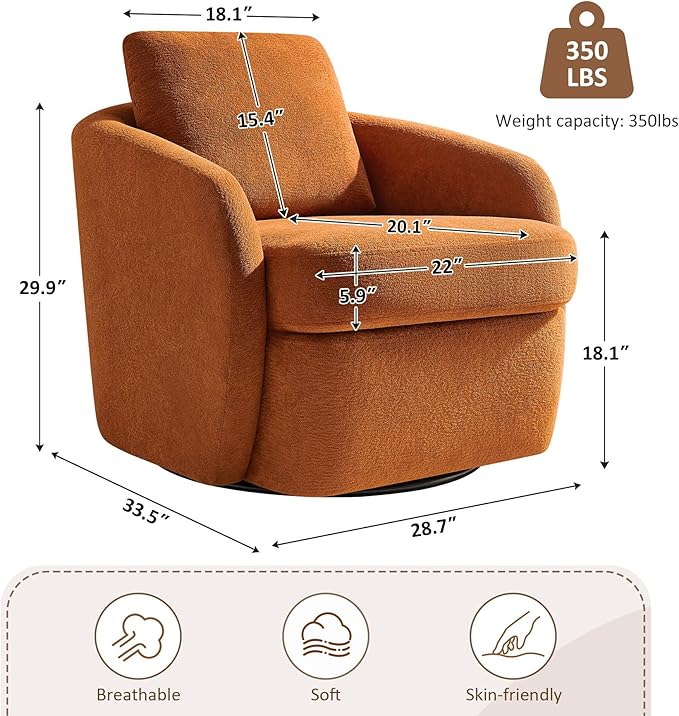 Swivel Barrel Chair Cloud 360° Upholstered Armchair with Removable Throw Pillow for Living Room Bedroom Modern Comfy Single Sofa Chairs Fully Assembled Set of 2 Curry