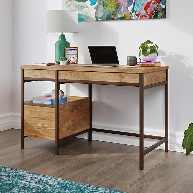 Sauder Manhattan Gate Single Pedestal Desk Sindoori Mango