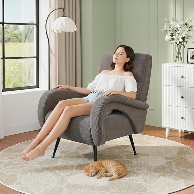 Modern Accent Chair Reading Chair with Corduroy Fabric Upholstered and Hight Backrest Single Sofa Chairs for Living Room Apartment Bedroom and Small Spaces. (Brown)