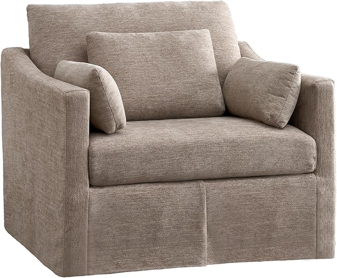 ONBRILL Accent Chair for Living Room Slipcovered Chair with 3 Throw Pillows Comfy Reading Chair Deep Seat Armchair w/Sloped Arms Modern Single Couch Sofa for Apartment Wheat