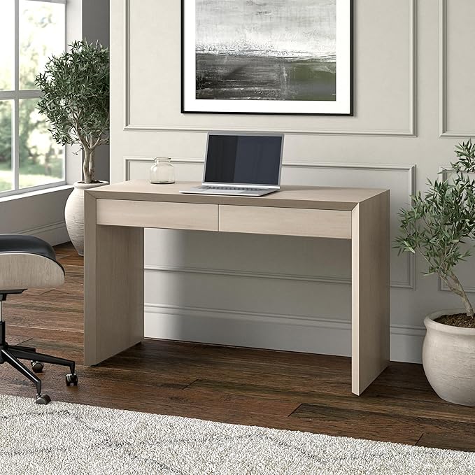 Henn&ampHart 48 Modern Rectangular Wooden Home Office Desk Computer Desk Writing Table with 2 Storage Drawers for Home Office Beech White