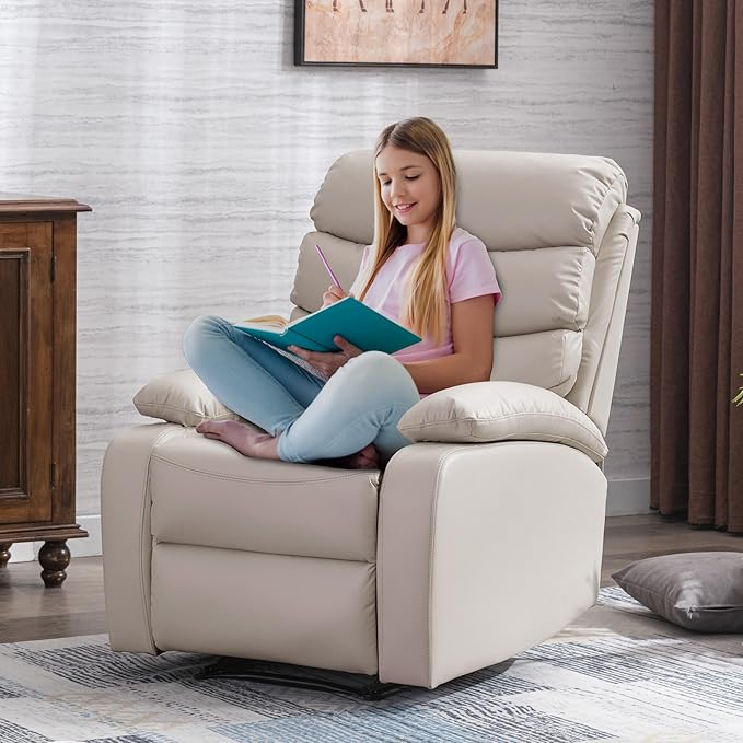 Manual Recliner Chairs for Adults PU Leather Small Recliner Chair for Small Space RV Lazy Boy Single Sofa Chairs Beige