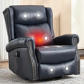 360° Swivel Glider Chair for Nursery Wingback Genuine Leather Rocking Recliner with Lumbar Heat &amp Massage 8-Point Vibration Massage for Living Room Bedroom