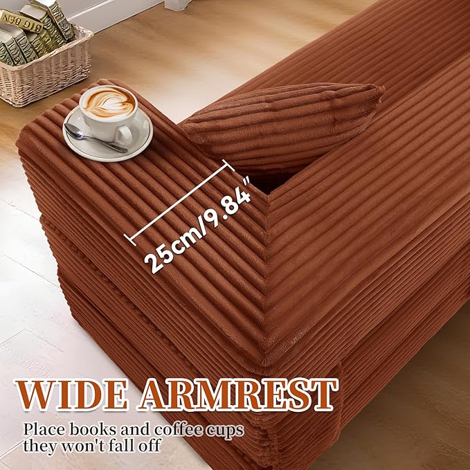 KBQ 3-Seat Convertible Sleeper Sofa Bed with 3 Pillows Boneless Sofa in a Box Corduroy Folding Mattress Couch Floor Sofa Lounge Couch for Living Room Bedroom Lounge Orange