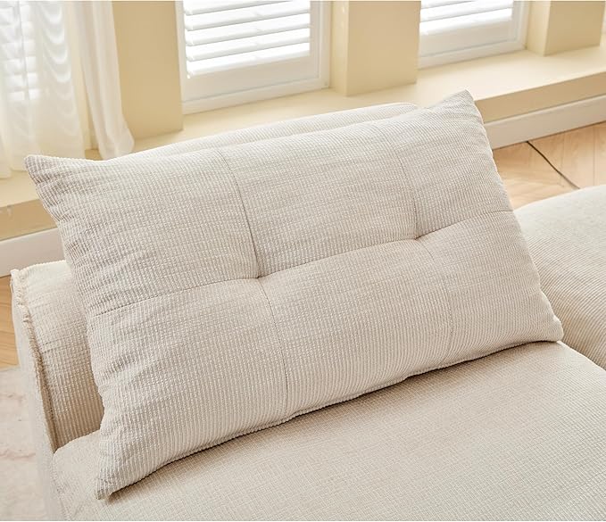2 Seats Modular Sectional Couches with Neck Pillow &amp Backrest Chenille Armless Upholstered Loveseat Sofa Chair for Living Room Apartment At Will DIY (Beige)