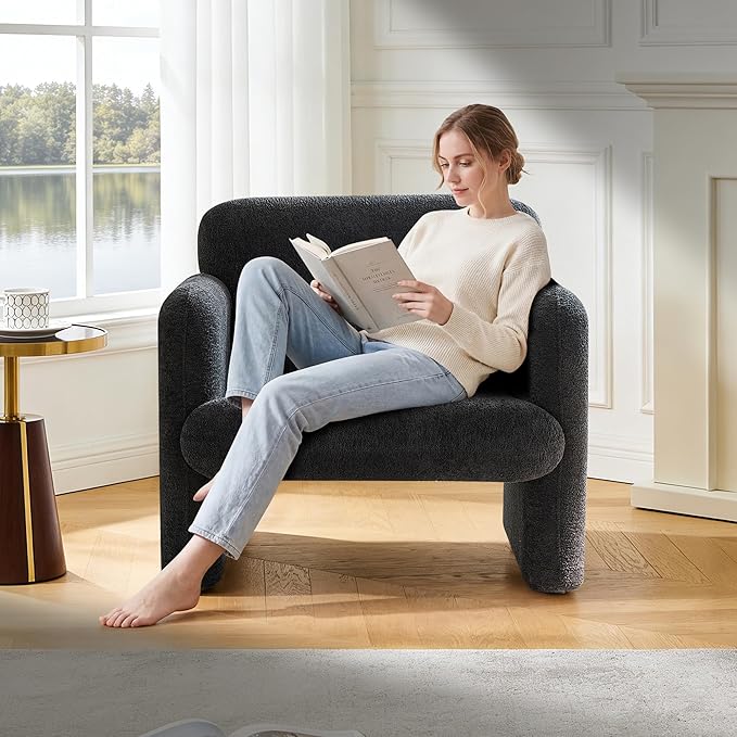 33.86 Inch Velvet Single Sofa for Living RoomAccent Chair for Small Spaces Modern Upholstered Armchair with Lumbar PillowComfy Reading Chair for Bedroom (300lbs Capacity)Dark Grey
