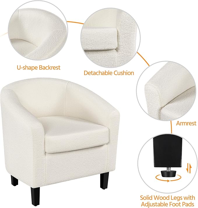 Topeakmart Sherpa Accent Chair with Ottoman Set Boucle Club Chair with Footrest Modern Cozy Recliner for Living Room/Bedroom Ivory