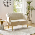 Velvet Upholstered Loveseat Sofa with Gold Metal Legs Modern Comfy Small Love Seat with Flower Shaped Back 2-Seater Sofa Accent Couch for Living Bedroom Leisure Areas