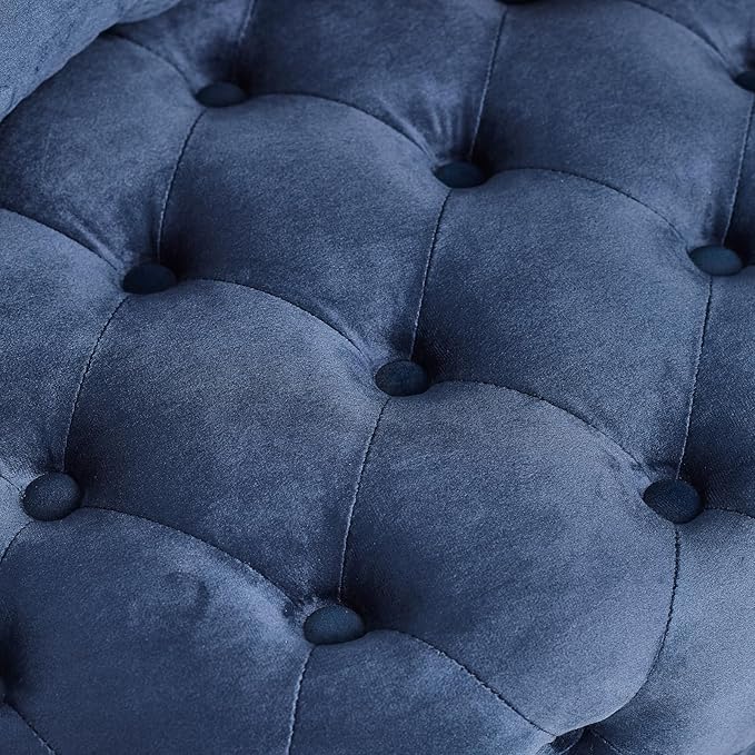 360° Swivel Accent Barrel Chair Velvet Comfy Round Chair with Button Tufted Design &amp 4 Moveable Wheels Upholstered Modern Lounge Reading Chairs for Living Room Bedroom Apartment Clubs(Blue)